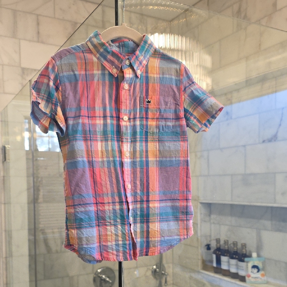 Multicolor Plaid Short-Sleeve Button-Down Shirt